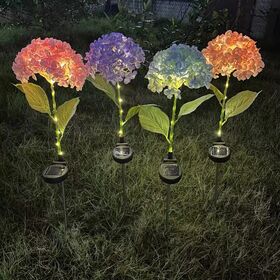 Lumière LED de fleur en gros, lampes solaires de jardin avec des hortensias plus réalistes, étanches pour patio extérieur, jardin, décoration