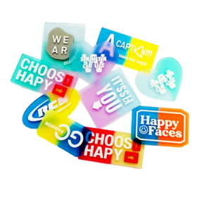 Factory price Transparent Color Dyeing Effect Soft PVC Label Garment patches for bag and clothing Support customization