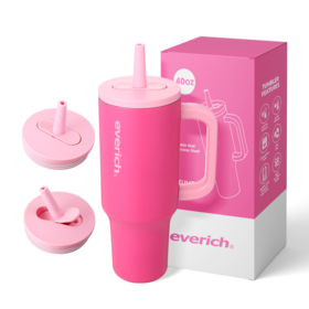 Gobelet Isotherme en Acier Inoxydable 40oz Everich Nouvelle Version Améliorée avec Couvercle à Paille Verrouillable et Poignée Souple