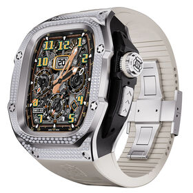 Caixa de relógio bling em aço inoxidável 316L para Apple Watch Ultra 1/2 49mm com pulseira de silicone