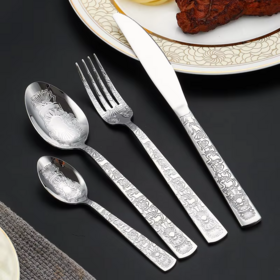 Western Style Hotel Silverware Set Embossed Stainless Steel Knife Fork Spoons Cutlery Vintage Flatware Sets