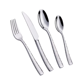 Juego de Cubiertos de Acero Inoxidable 18/10 de Alta Gama con Diseño Martillado, Tenedores, Cucharas, Cuchillos