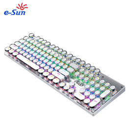 Keyboard Mekanik USB Kabel, 104 Tombol Bulat dengan Switch Cyan, Keyboard Gaming Tahan Air dengan Lampu Latar LED 9 Mode untuk Gamer PC