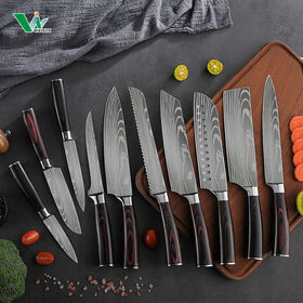 Conjunto de Facas de Cozinha Japonesas Aço Carbono Faca de Chef Profissional Cabo de Madeira Pakka Cutelo de Carne Bovina Corte de Frutas e Legumes para Cozinhar