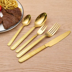 Fabrik Edelstahl Besteck Set Goldenes Tafelmesser Gabel Löffel und Teelöffel für Hochzeiten