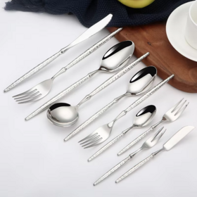 Juego de Cubiertos de Acero Inoxidable 18/10 de Alta Calidad para Hotel, Mango Martillado, Cuchillo, Tenedor, Vajilla de Plata para Restaurante