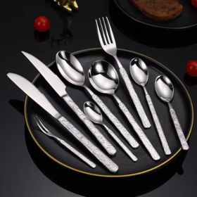 Juego de Cubiertos para Bistec de Acero Inoxidable 304, Cuchillo, Tenedor y Cuchara con Relieve Creativo, Vajilla Europea para Postres