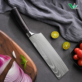 Faca Nakiri de 7" Conjunto de Facas de Cozinha Japonesas Faca de Chef em Aço Carbono com Cabo de Madeira Pakka