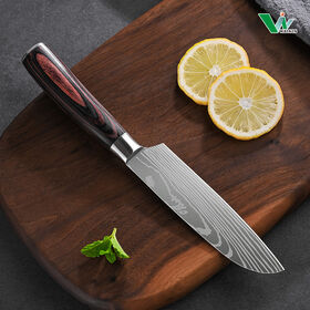 Faca Santoku Japonesa de Cozinha Profissional em Aço Carbono de 5" com Cabo de Madeira Pakka