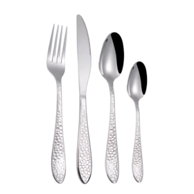 Juego de Cubiertos de Acero Inoxidable con Patrón de Martillo de Fábrica, Cuchara, Tenedor y Cuchillo, Juego de Cubiertos de Plata de Acero Inoxidable