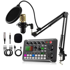 Podcast Equipment Bundle, F998 Live Sound Card with BM800 Recording Studio Microphone, Professional Live Sound Card with DJ mixer