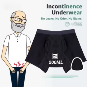 Inkontinenz-Slips mit Einlagen für Männer, Schwarz, Wasserdicht, Waschbare Unterwäsche, Inkontinenz-Shorts für ältere Erwachsene