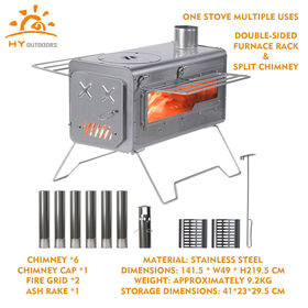 Holz-Campingkocher mit Seitenständer, leicht zu verstauen und zu transportieren, großer Edelstahl-Kocher im amerikanischen Stil, tragbar und faltbar