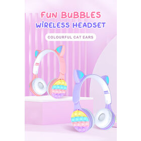 Headphone Telinga Kucing Nirkabel M6 Pop dengan Mikrofon untuk Anak-anak, Headset Desain Lucu Lampu RGB untuk Musik Headset Gaming Nirkabel