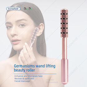 BOWKET Alat Pijat Wajah Batu Germanium, Anti-Penuaan, Pengencangan, Pembentuk Kontur Wajah, Roller Giok Bercahaya