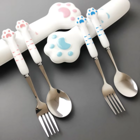 Couverts pour bébé en acier inoxydable 304, fourchette, cuillère, ensembles de couverts pour enfants avec manche de dessin animé créatif, ensemble de vaisselle 2 pièces