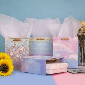 Mittelgroße Geschenktüten - Bunte Geschenktüte mit Marmormuster und Seidenpapier für Shopping, Partys, Hochzeiten, Babypartys, Logoanpassung