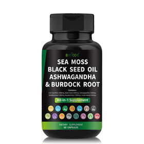 Seamoss Black Seed Oil Ashwagandha All in 1 Tables 92 Species Minerals Multi Vitamins Natural Marine Plants Sea Moss Capsules