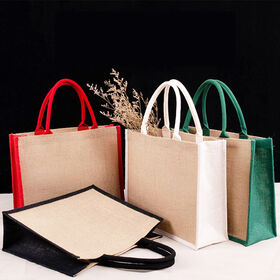 Individuell gestaltete, umweltfreundliche Werbe-Geschenktasche aus Sackleinen, farbige Naht, leere Jute-Einkaufstasche