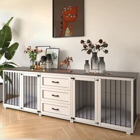 Fabricante de Produtos Personalizados: Casota de Madeira para Animais de Estimação, Móvel Canil para 2 Animais ou Individual com Função de Mesa de Console - Casota para Cães