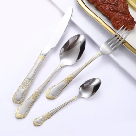 Juego de Cubiertos de Lujo Moderno con Diseño en Relieve para Hotel, Restaurante y Fiestas, Juego Económico de Tenedor, Cuchara y Cuchillo para Cena