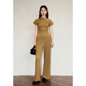 Wholesale RTW Women's Casual Sets Pleat Chiffon Fabric Design Slim Blouse Top with Long Pants