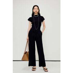 Ensemble 2 Pièces Femme Décontracté Rayé - Haut Col Rond Manches Courtes Et Pantalon Large