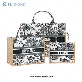 2026 Wholesale Custom Logos Printed Eco Friendly Vacation Jute Tote Bag Fabric for Advertising