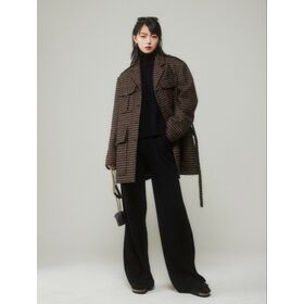 High Quality Custom Multi Pockets Waist Belt Check Weave Delicate Wool Blazer for Woman Formal Winter Wear