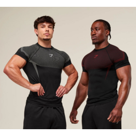 Fatos de treino masculinos GYMSHARK por atacado, de manga curta, para musculação, exercício, fitness, corrida e treino, camisetas elásticas de gola redonda