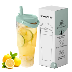 BPA-freie, transparente 950ml wiederverwendbare Wasserflasche mit Tragegriff und Strohhalm, ideal für Fitnessstudio, Laufen, Wandern, Reisen, Büro.