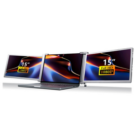ETEK Dual 15-inch FHD IPS screens, lightweight (25.3mm thick, 1.63kg), Type-C + Mini HDMI ports, HDR support, 12-language OSD.