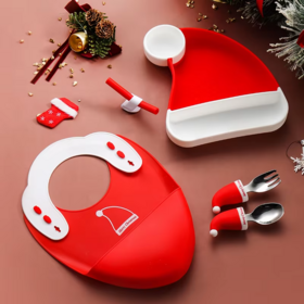 Vaisselle Personnalisée pour Bébé Sans BPA, Cadeaux de Noël, Couverts, Vaisselle, Ensemble d'Alimentation en Silicone pour Bébé, Ensemble de Dîner en Silicone pour Bébé