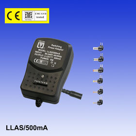 Plug-in Switching Power Adapter with 500MA and six Detachable Plugs,Optimized for Low Standby Power Consumption