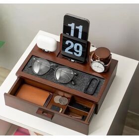 Wooden Nightstand Organizer For Men Charging Station For Multiple Devices Watch Display watch box watch box with storage watch box