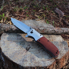 Portable Wooden Handle Folding Tactical Knife Self-Defense Pocket Knife for Outdoor Camping