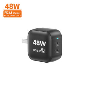 Cargador de 48W con Tecnología GaN, compatible con PD3.0 y QC3.0, que ofrece una salida combinada de 30W y 18W para una carga eficiente de múltiples dispositivos. Carga rápida para móviles y tablets.