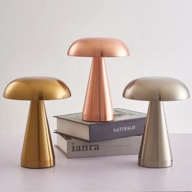 Lampe de Table LED Portable Rechargeable en Forme de Champignon avec Contrôle Tactile 3 Couleurs, Lampe Danoise en Métal Sans Fil pour Restaurant et Chevet