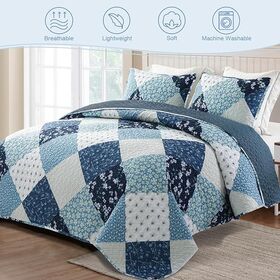 Ensemble De Couette Queen Size à Carreaux - Rouge, Bleu, Blanc - Patchwork - 3 Pièces