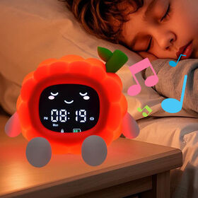 Luz Nocturna de Silicona con Diseño de Frambuesa de Dibujos Animados, Reloj Despertador Digital Recargable LED, Lámpara de Noche Táctil para Escritorio