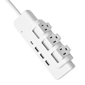 Regleta de enchufes giratoria con 3 tomas de corriente, 3 puertos USB A y USB C