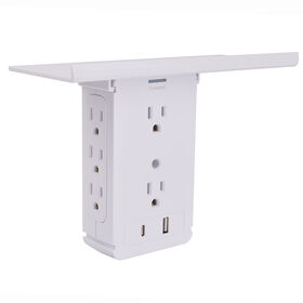 Regleta de pared con 8 tomas y 2 puertos USB con estante - Extensión de enchufe múltiple