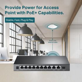 Switch PoE Gigabit 8 ports, 8 ports PoE+ @123W, avec 2 ports Gigabit Uplink + 1 slot SFP Combo, Plug & Play, Extend, Priorité & Isola