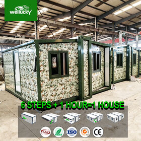 Rumah Kontainer Prefabrikasi yang Dapat Diperluas 40ft Bergerak Lipat Struktur Baja dengan Panel Insulasi untuk Kantor Kamp Penggunaan Hunian