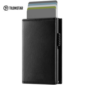 TVC302p Classic Exquisite Black Aluminum Case Pop up Credit Cards Wallets Business Genuine Leather Card Holder for Men