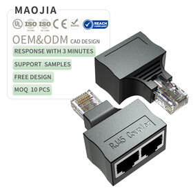 8P8C RJ45 Triple Splitter 1 Male to 2 Female Connector Adapter Gold Plated Contacts for Network Switch Router CCTV POE