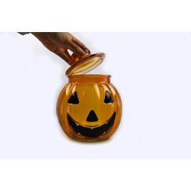 Wholesale Hand Made 2800ml 94oz Color Glass Pumpkin Storage Jar for Food Halloween with Color Glass Lid