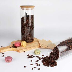 Latas redondas de vidro seladas para armazenamento de alimentos por atacado de 20 onças, 33 onças, 40 onças, 53 onças com tampa de bambu selada para café, farinha, açúcar