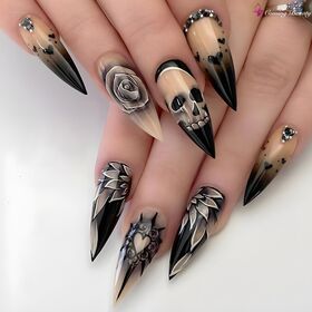 Wholesale 24pcs Hot Selling Fashionable Halloween Skeleton Heart&Flower Nail Art Simple Diamond Press On Nails