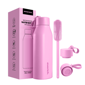Bouteille d'eau carrée isolée sous vide ODM 20oz, Acier inoxydable 304 à Double paroi avec Couvercle à poignée en Silicone souple Portable pour Bureau